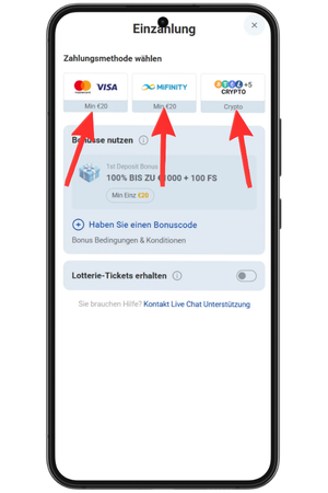 Einzahlung tätigen und Rocket Spin Bonus erhalten